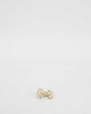 Chanel Champagne Gold CC Brooch with Embellished Pearls Detail