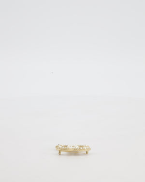 Chanel Champagne Gold CC Brooch with Embellished Pearls Detail