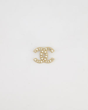 Chanel Champagne Gold CC Brooch with Embellished Pearls Detail
