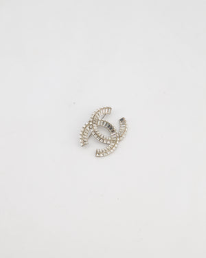 Chanel Silver Crystal Embellished CC Brooch