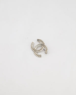 Chanel Silver Crystal Embellished CC Brooch
