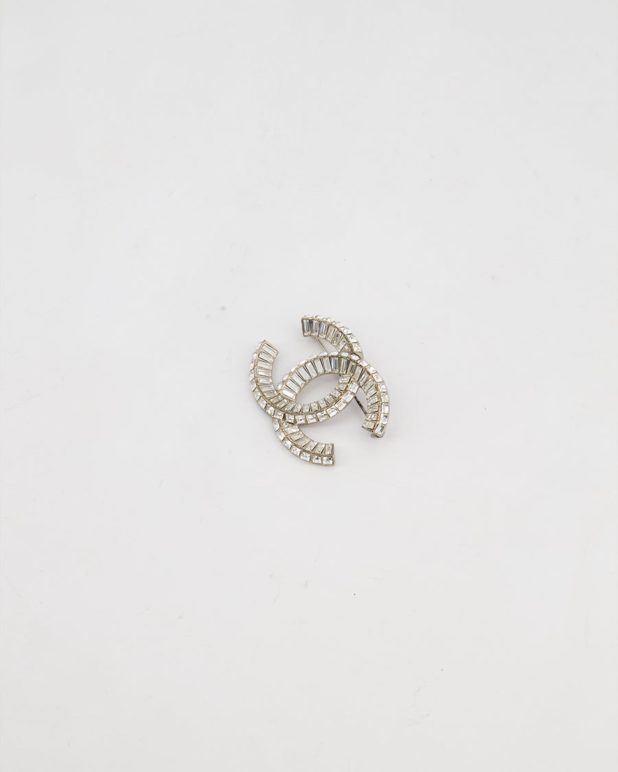 Chanel Silver Crystal Embellished CC Brooch