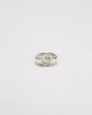 Chanel Silver Crystal Embellished CC Brooch