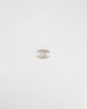 Chanel Silver Crystal Embellished CC Brooch