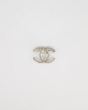 Chanel Silver Crystal Embellished CC Brooch