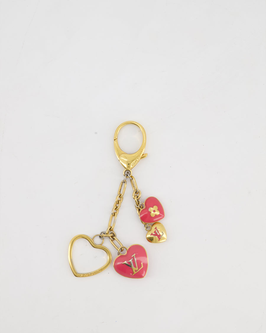 Louis Vuitton Gold, Silver and Pink Coeur Bag Charm with Logo Detail