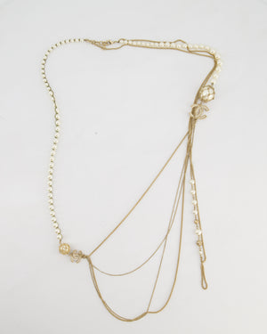 Chanel B19C Gold CC Logo Multi-Chain Necklace with Pearl Details