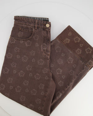Chanel 25 Metiers D'Art Grey Wide-Leg Jeans with Flower Prints and Silver Lion Button Detail Size FR 38 (UK 10)