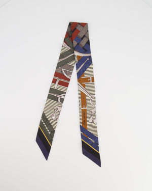 Hermès 'Mors a Jouets Chemise' Silk Twilly in Navy, Brown and White