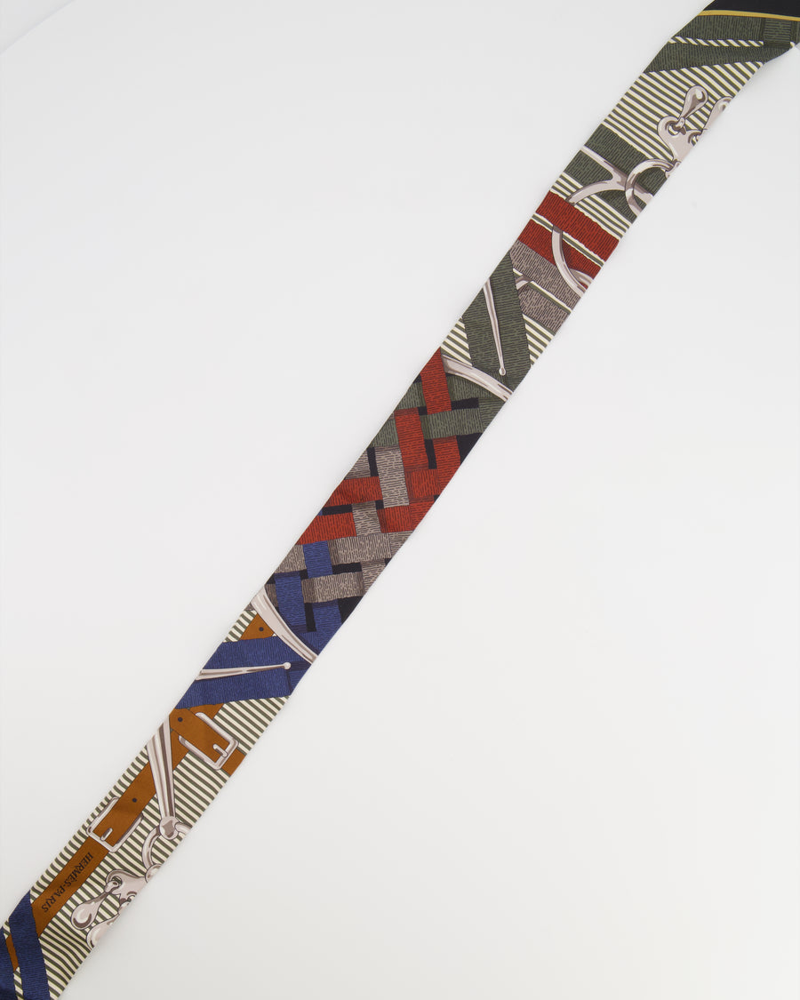 Hermès 'Mors a Jouets Chemise' Silk Twilly in Navy, Brown and White