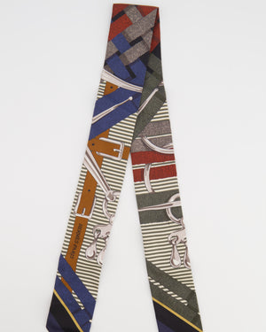 Hermès 'Mors a Jouets Chemise' Silk Twilly in Navy, Brown and White