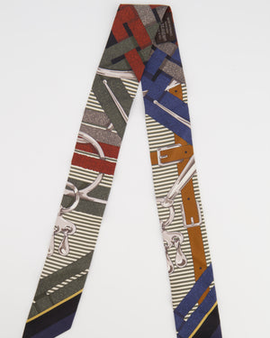 Hermès 'Mors a Jouets Chemise' Silk Twilly in Navy, Brown and White