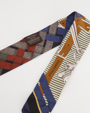 Hermès 'Mors a Jouets Chemise' Silk Twilly in Navy, Brown and White