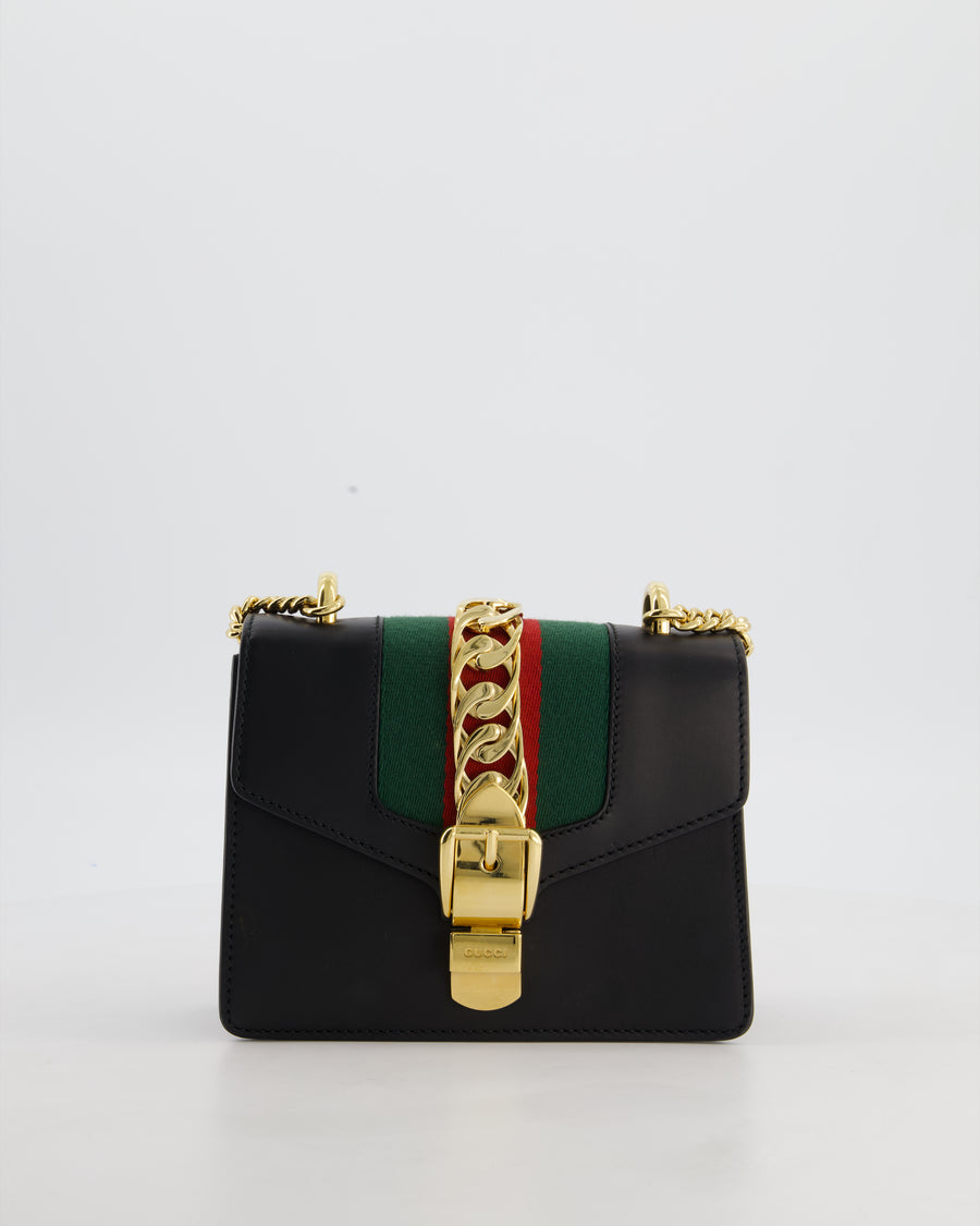 Gucci Black Leather Small Sylvie Bag with Gold Hardware