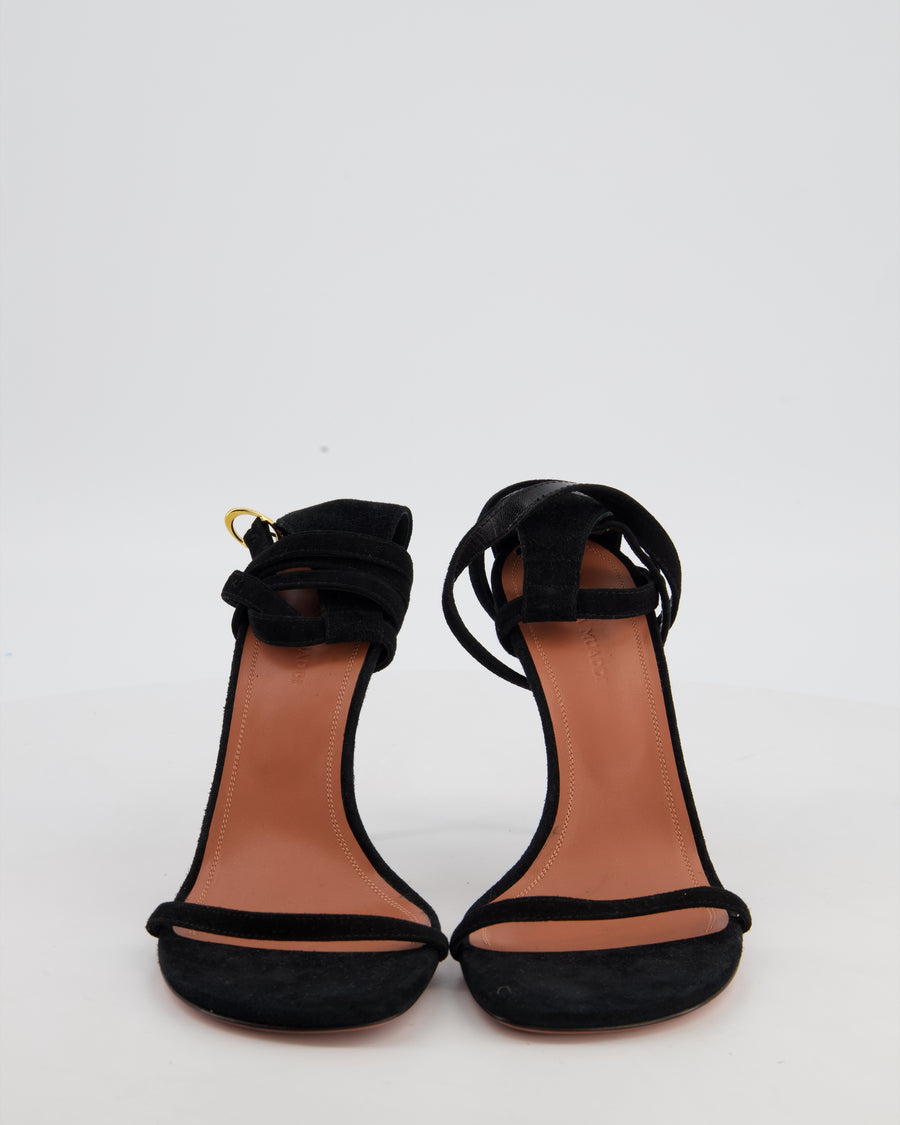 Amina Muaddi Black Tie-Up Strap Suede Heels Size EU 38