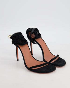 Amina Muaddi Black Tie-Up Strap Suede Heels Size EU 38
