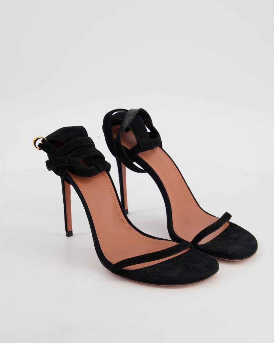Amina Muaddi Black Tie-Up Strap Suede Heels Size EU 38