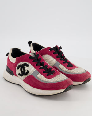 Chanel Purple, Cream and Black Suede CC Mesh Trainers Size EU 39