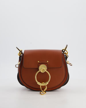 Chloe Brown Small Tess Bag in Grained Calfskin Leather with Gold Hardware