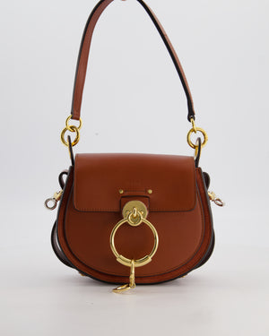 Chloe Brown Small Tess Bag in Grained Calfskin Leather with Gold Hardware