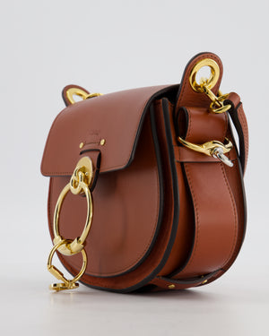 Chloe Brown Small Tess Bag in Grained Calfskin Leather with Gold Hardware