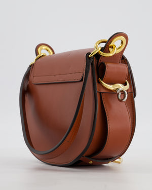 Chloe Brown Small Tess Bag in Grained Calfskin Leather with Gold Hardware