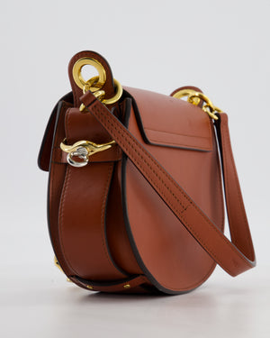 Chloe Brown Small Tess Bag in Grained Calfskin Leather with Gold Hardware