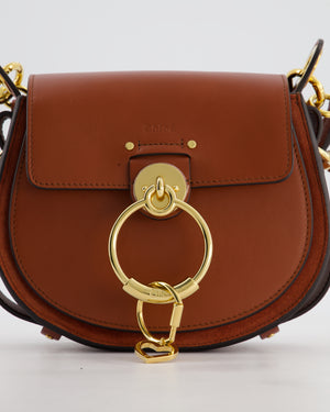 Chloe Brown Small Tess Bag in Grained Calfskin Leather with Gold Hardware