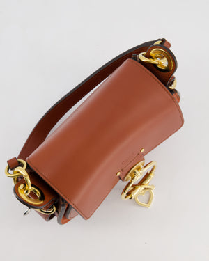 Chloe Brown Small Tess Bag in Grained Calfskin Leather with Gold Hardware