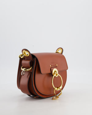 Chloe Brown Small Tess Bag in Grained Calfskin Leather with Gold Hardware
