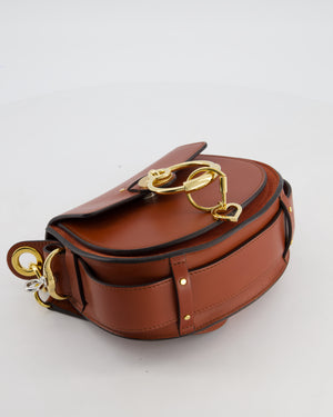 Chloe Brown Small Tess Bag in Grained Calfskin Leather with Gold Hardware