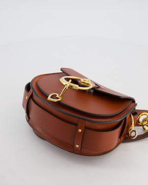 Chloe Brown Small Tess Bag in Grained Calfskin Leather with Gold Hardware