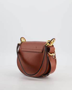 Chloe Brown Small Tess Bag in Grained Calfskin Leather with Gold Hardware