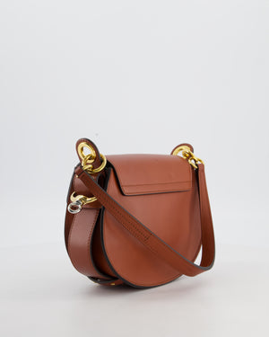 Chloe Brown Small Tess Bag in Grained Calfskin Leather with Gold Hardware