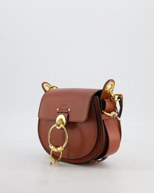 Chloe Brown Small Tess Bag in Grained Calfskin Leather with Gold Hardware