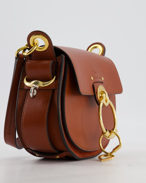 Chloe Brown Small Tess Bag in Grained Calfskin Leather with Gold Hardware