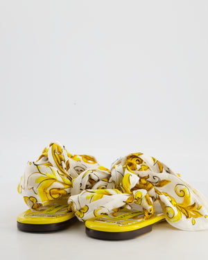 Dolce & Gabbana Yellow Maiolica Capri Scarf Leather-Trim Printed Twill Sandals Size EU 38.5