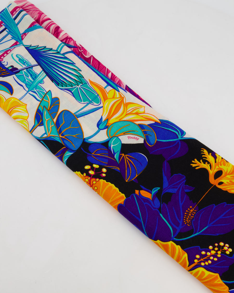 Hermès Blue Flamingo Party Scarf Size 130cm x 135cm