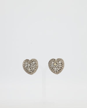 Alessandra Rich Silver Crystal Heart Clip-On Earrings