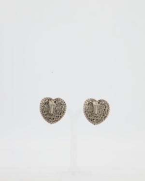 Alessandra Rich Silver Crystal Heart Clip-On Earrings