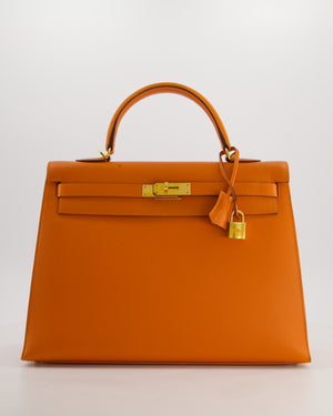 Hermès Kelly 35 Sellier Bag in Orange Epsom Leather With Gold Hardware