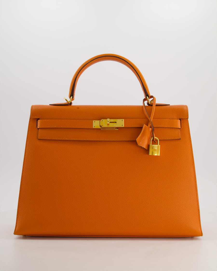 Hermès Kelly 35 Sellier Bag in Orange Epsom Leather With Gold Hardware