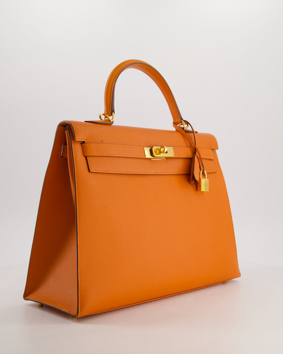 Hermès Kelly 35 Sellier Bag in Orange Epsom Leather With Gold Hardware