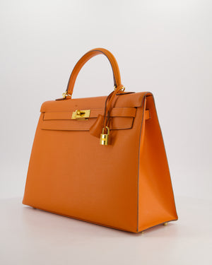 Hermès Kelly 35 Sellier Bag in Orange Epsom Leather With Gold Hardware