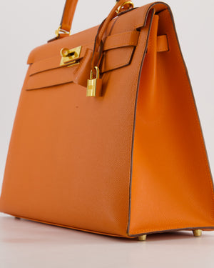 Hermès Kelly 35 Sellier Bag in Orange Epsom Leather With Gold Hardware