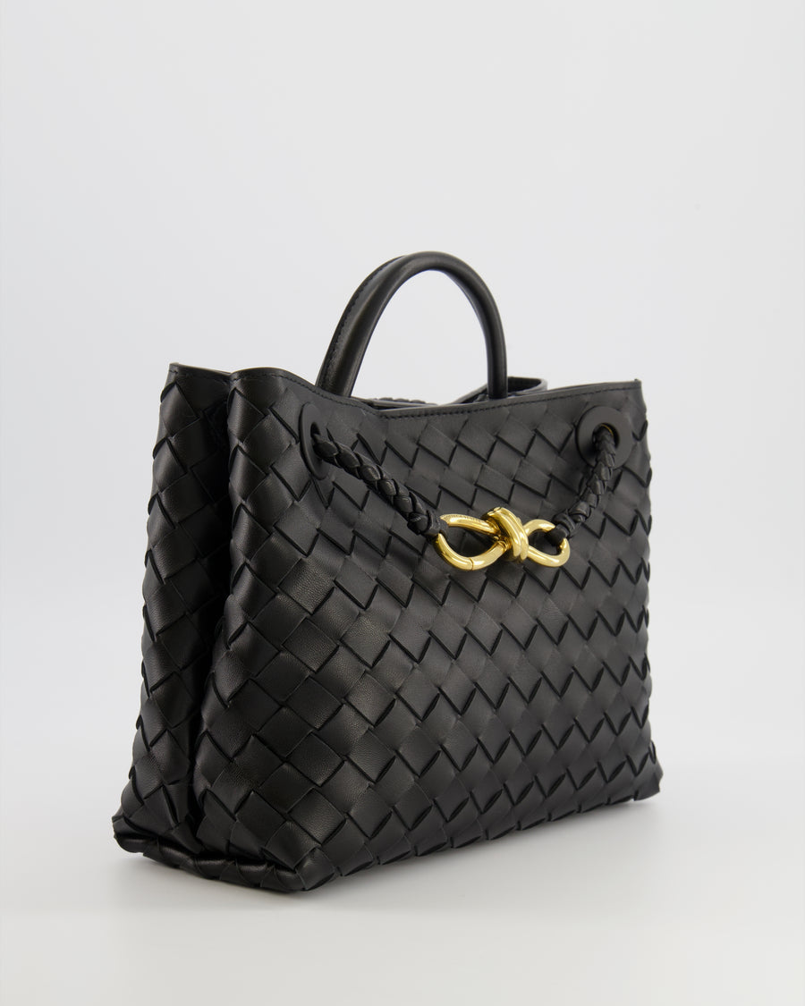 Bottega Veneta Small Andiamo Bag in Black Intrecciato Leather with Gold Hardware RRP £3,460