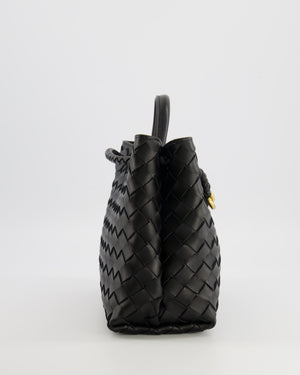 Bottega Veneta Small Andiamo Bag in Black Intrecciato Leather with Gold Hardware RRP £3,460