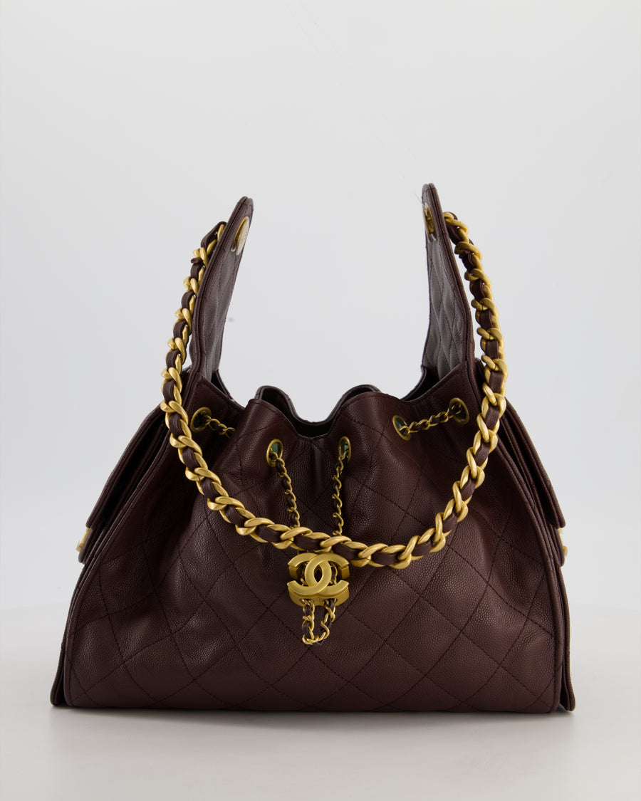 *RARE* Chanel Small 25 Bag in Brown Caviar Leather with Brushed Gold Hardware