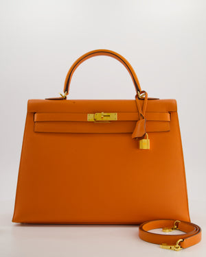 Hermès Kelly 35 Sellier Bag in Orange Epsom Leather With Gold Hardware