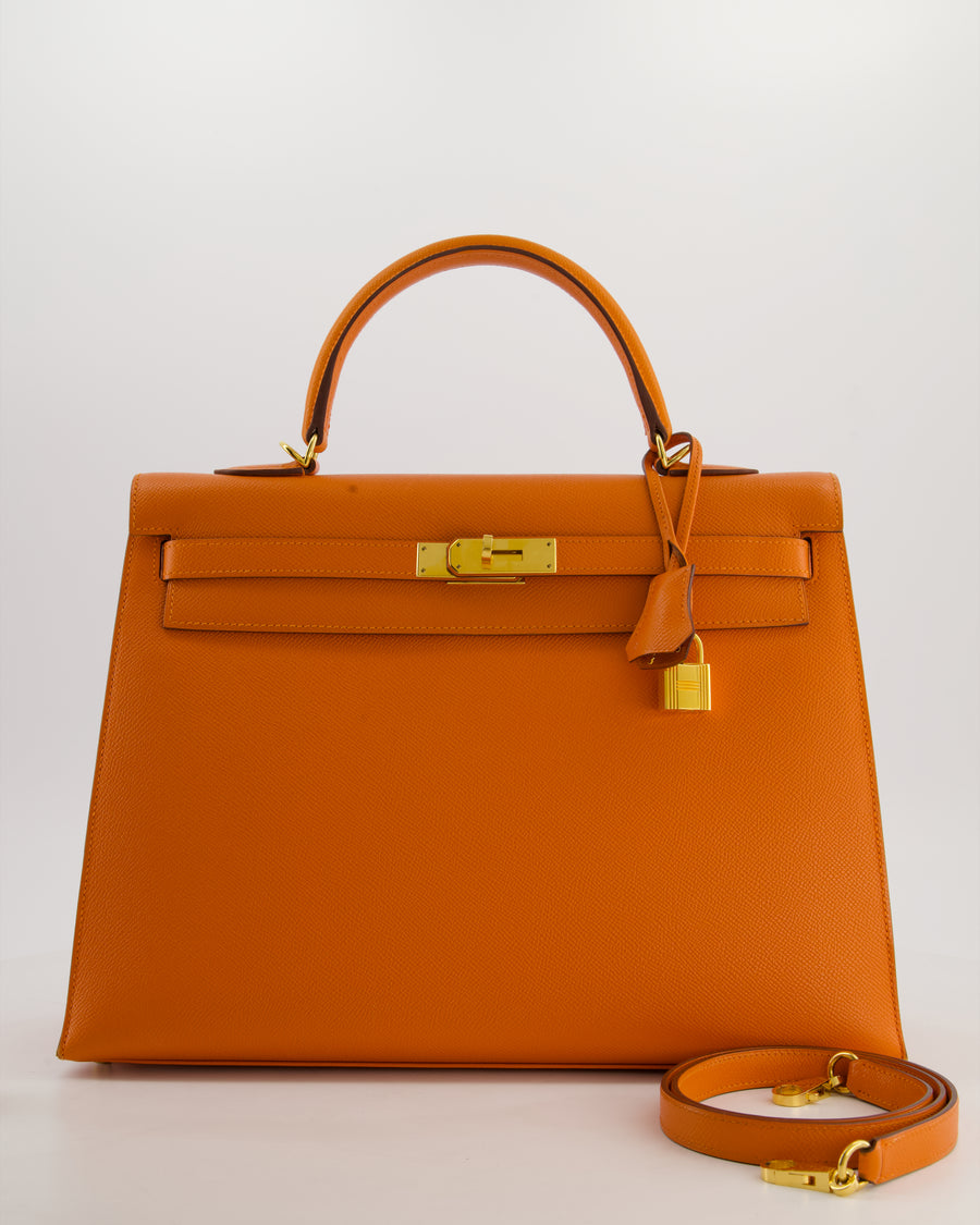 Hermès Kelly 35 Sellier Bag in Orange Epsom Leather With Gold Hardware